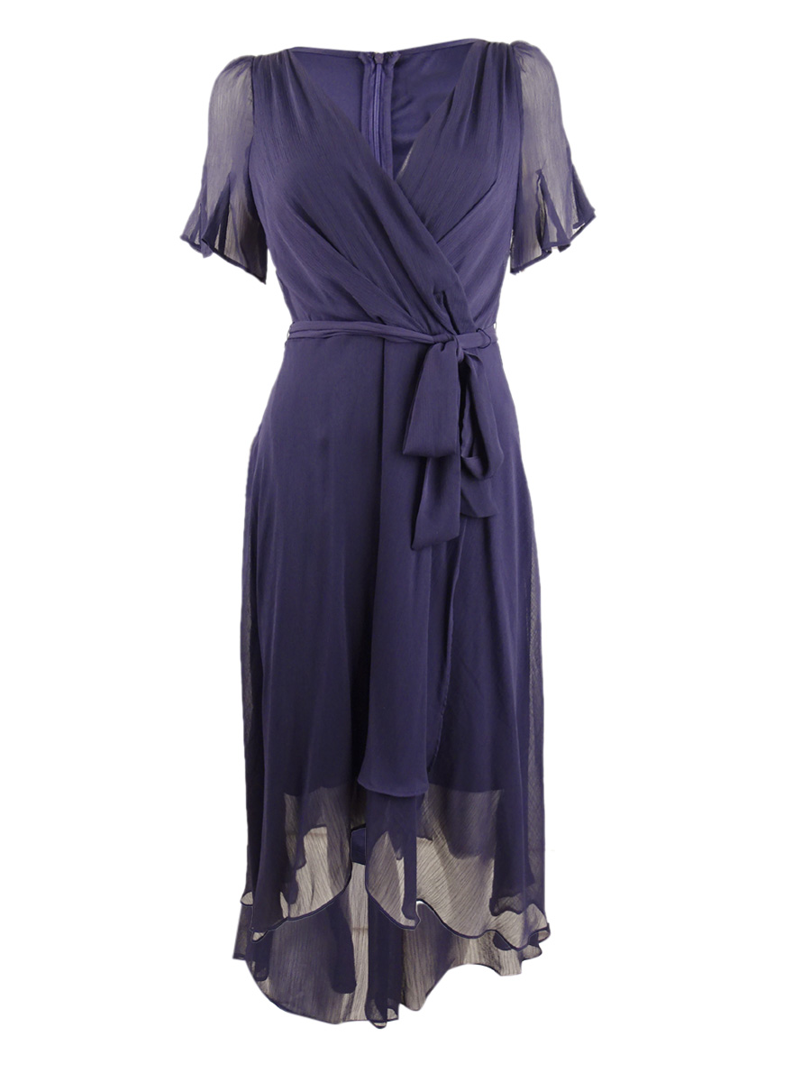 新作セール DKNY ワンピース Floral Godet Chiffon Midi Dress DKNY Women's Short Flutter Sleeve Tie Midi Dress, Blue